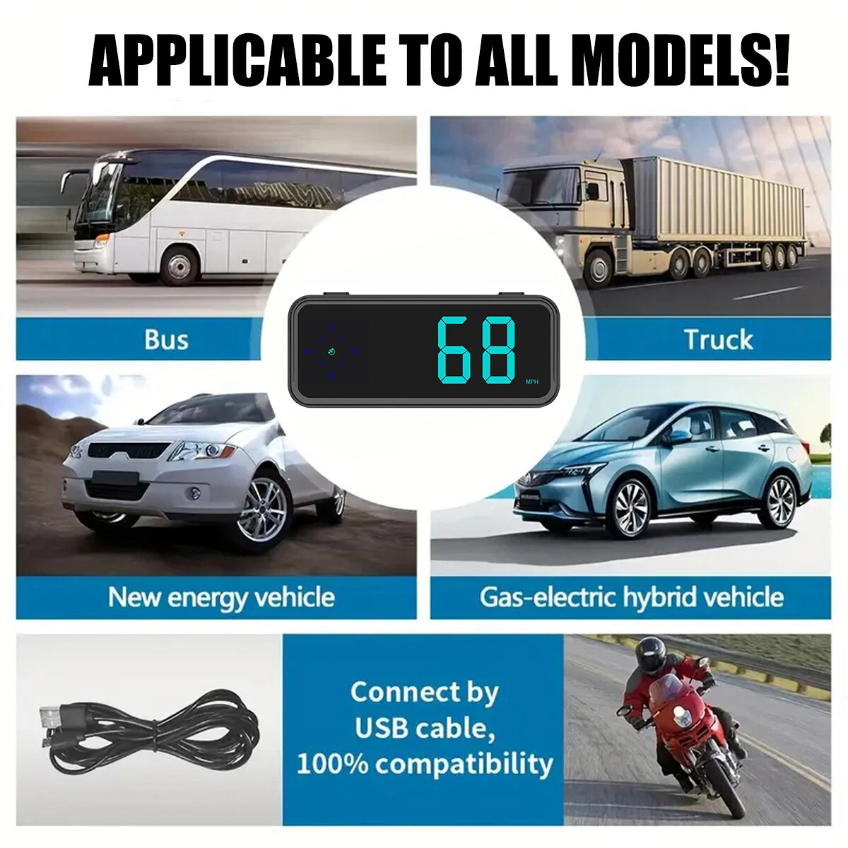 Universal Smart Digital Car HUD GPS Speedometer Car HUD Head-Up Display MPH Compass