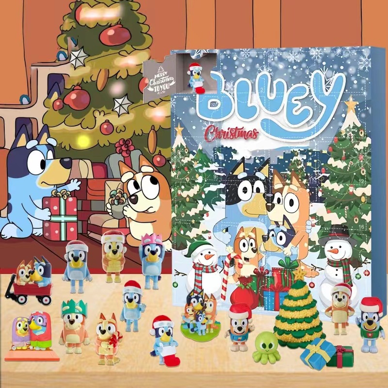 Advent Bluey Calendar 24 Pcs Cute Puppy Figures Cartoon Doll Xmas Vacation Stocking Stuffer Festive Kids Gifts