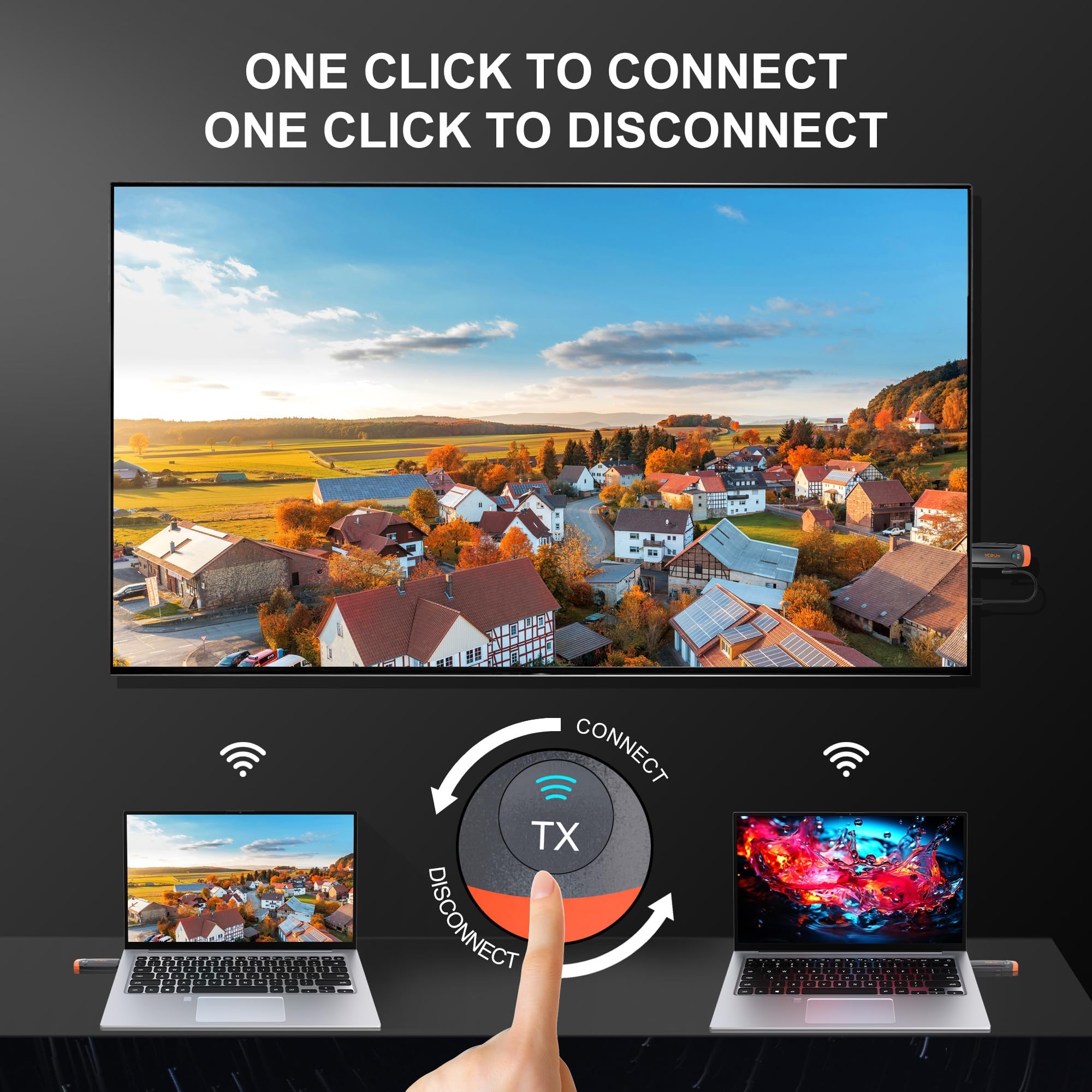Wireless HDMI Transmitter Receiver Plug and Play with 5G,HD Extender Kit Support USB C Streaming Video Audio to Monitor from Laptop Camera STB,Orange
