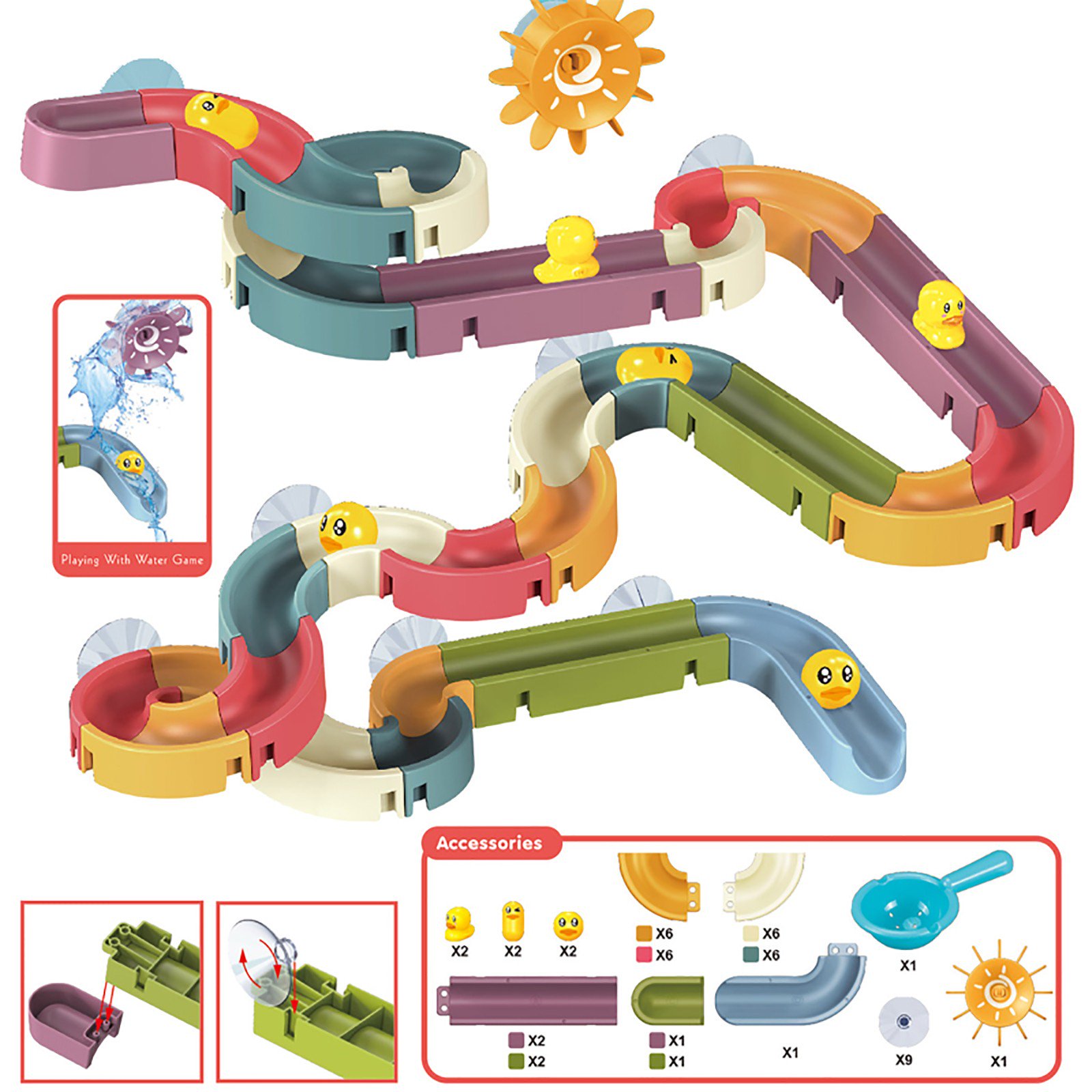 Toy Bath Toys Fun DIY Slide Indoor Waterfalls Track Stick To Wall Bathtub Toys 48PCS