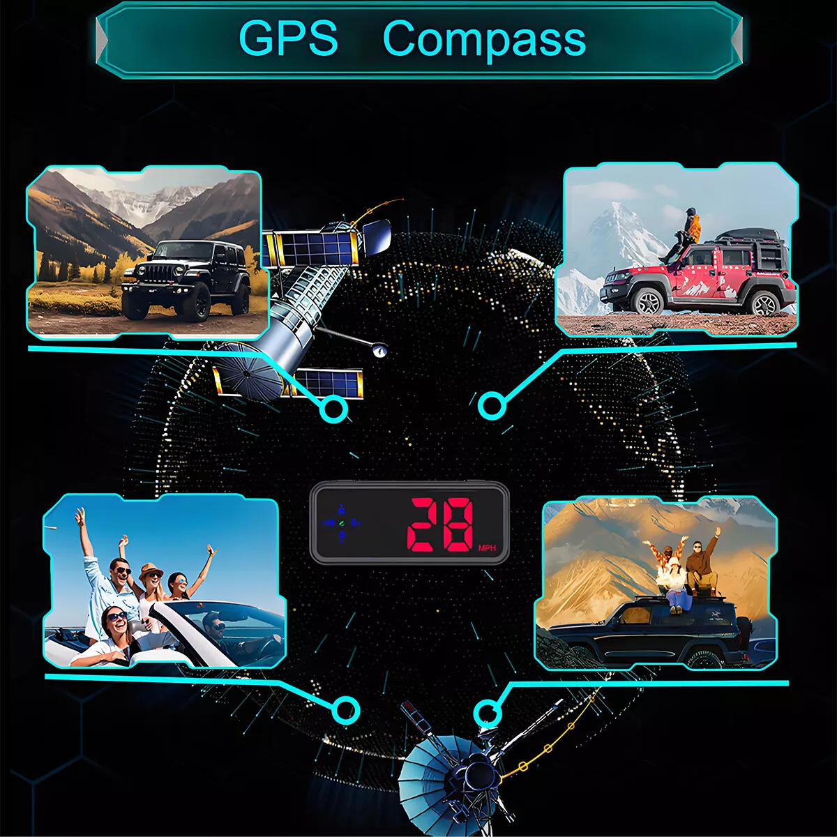 Universal Smart Digital Car HUD GPS Speedometer Car HUD Head-Up Display MPH Compass