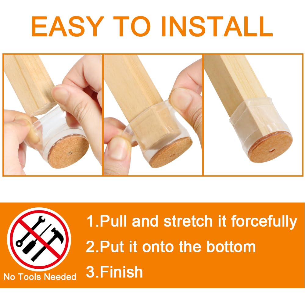 Furniture Leg Protectors 24Pcs Silicone Hardwood Floor Covers Felt Pads Non Slip Noise Reduction Wood Tile Chair Caps Large Clear
