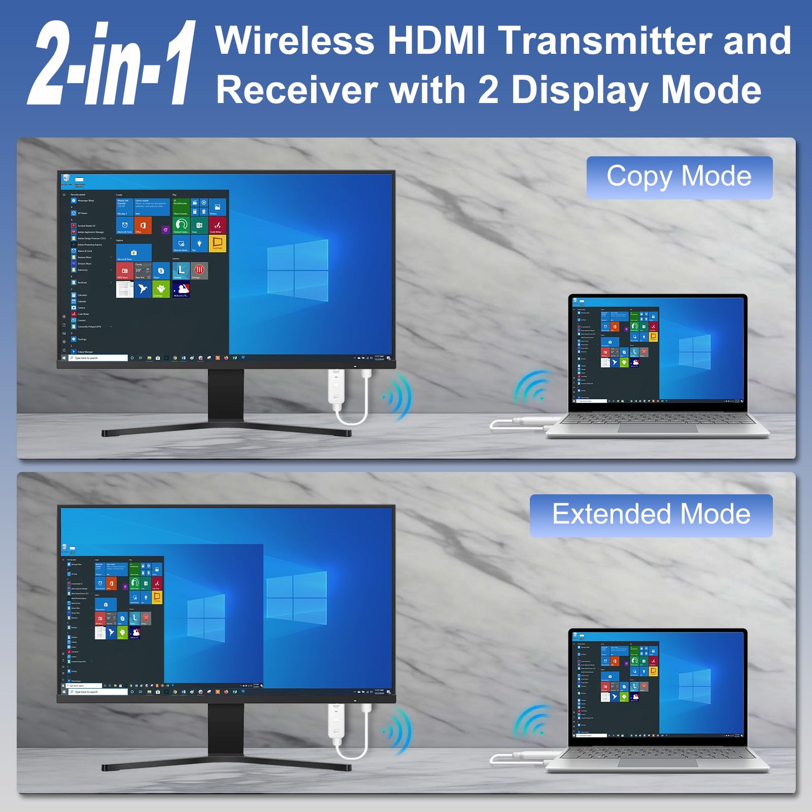 Wireless HDMI Transmitter and Receiver,4K Decode 1080P Output 2.4G 5G Display Adapter Plug Play Portable Streaming Video Audio to Monitor from PC DV HDTV