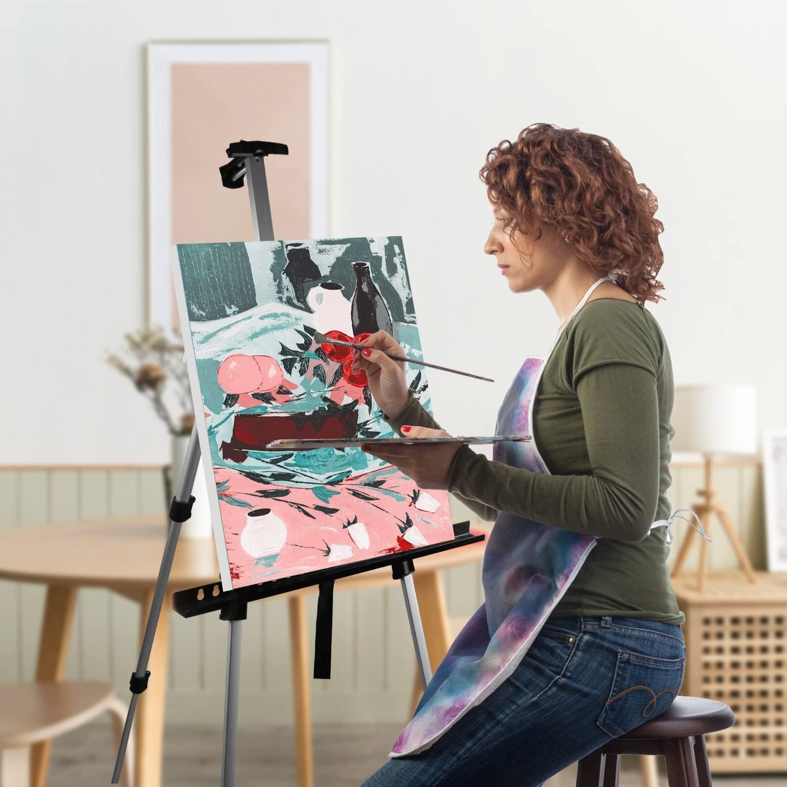 Art Painting Artist Easel Stand,Display Sign,Aluminum Metal Tripod Adjustable portable Easels,2Pack White