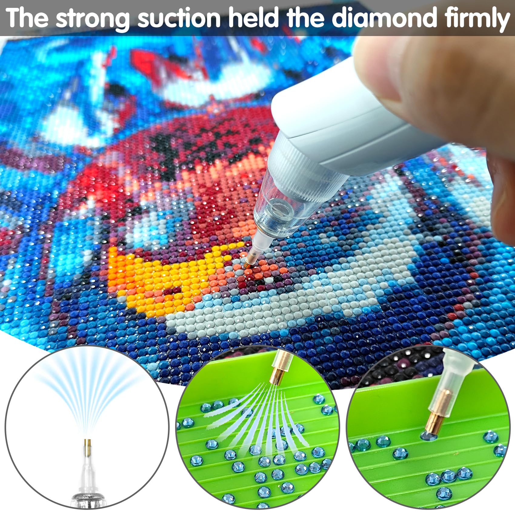 Electric Diamond Painting Pens with Vacuum Pump 3 Adjustable Suction Mode Rechargeable 4pcs Diamond Art Locator Accessories DIY Art Pickup Tool Kit
