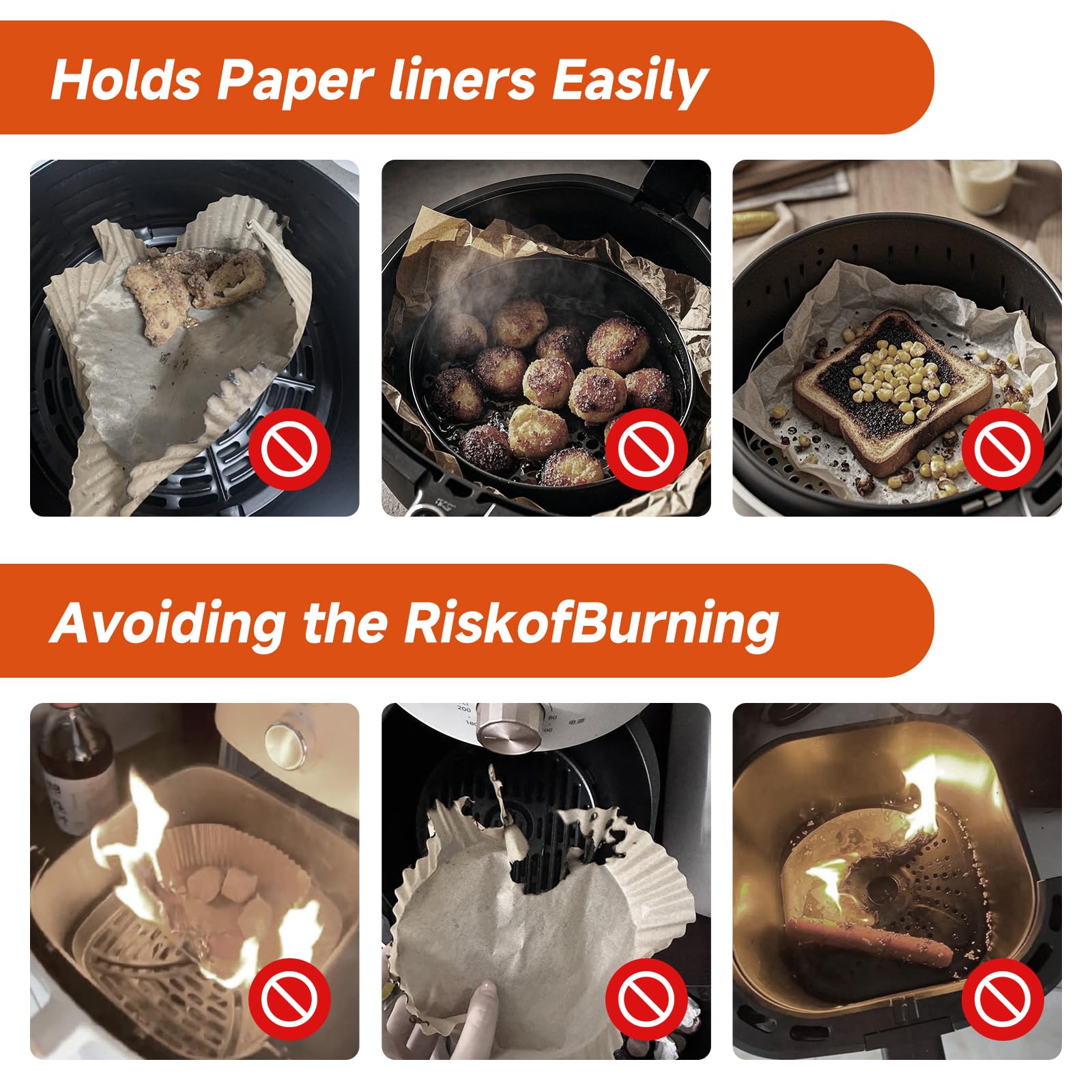 Air Fryer Magnet Silicone Buckle for Holding Down Air Fryer Parchment Paper,Lock Disposable Liners Safely & Prevent Paper to Burn,Orange,4 Set