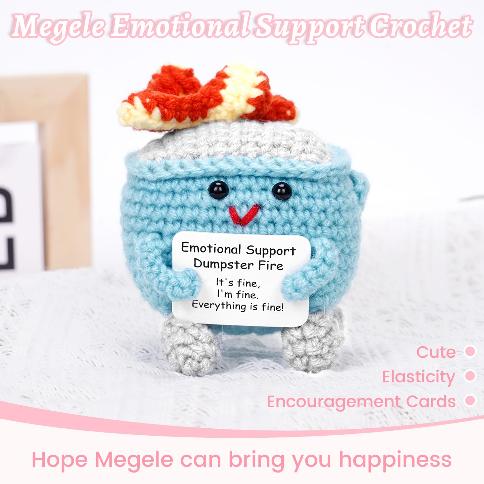 7pcs Emotional Support Dumpster Fire Gift Set Handmade Crochet Desk Accessories Room Decor Funny Gifts