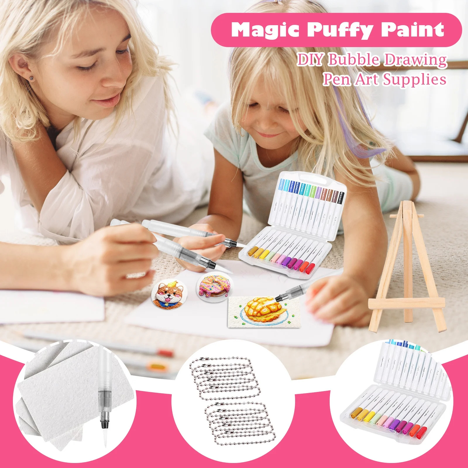 Magic Foam Texture Painting Kit,Magic Puffy Paint,3D Drawing Canvas Painting Kit,Bubble Drawing Pens For DIY Art Supplies, Painting??Shape Rectangle