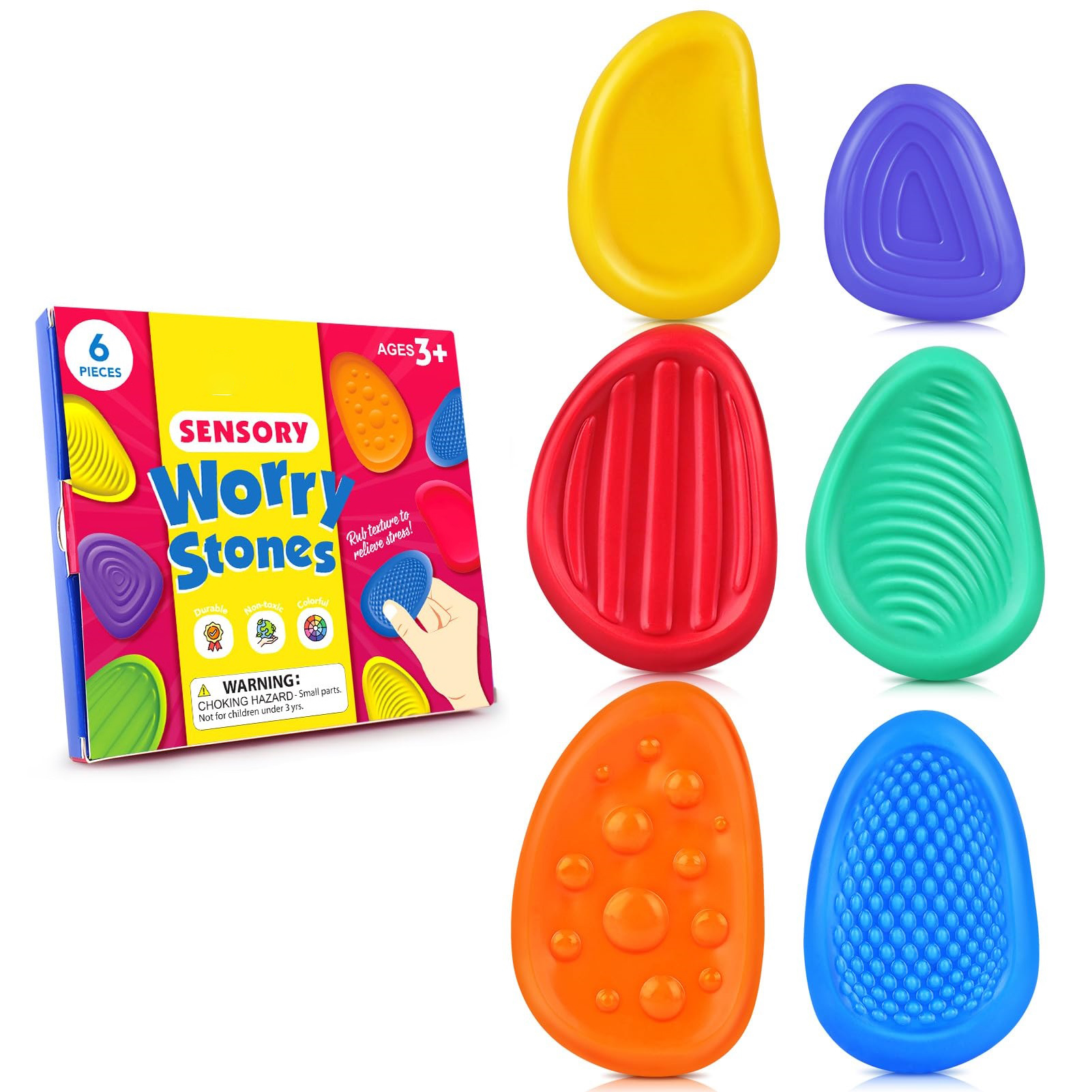 Sensory Fidget Stone Textured Worry Calming Autism Kids Stress Anxiety Relief Soft Toys 6Pcs Small Preschool Classroom Prizes