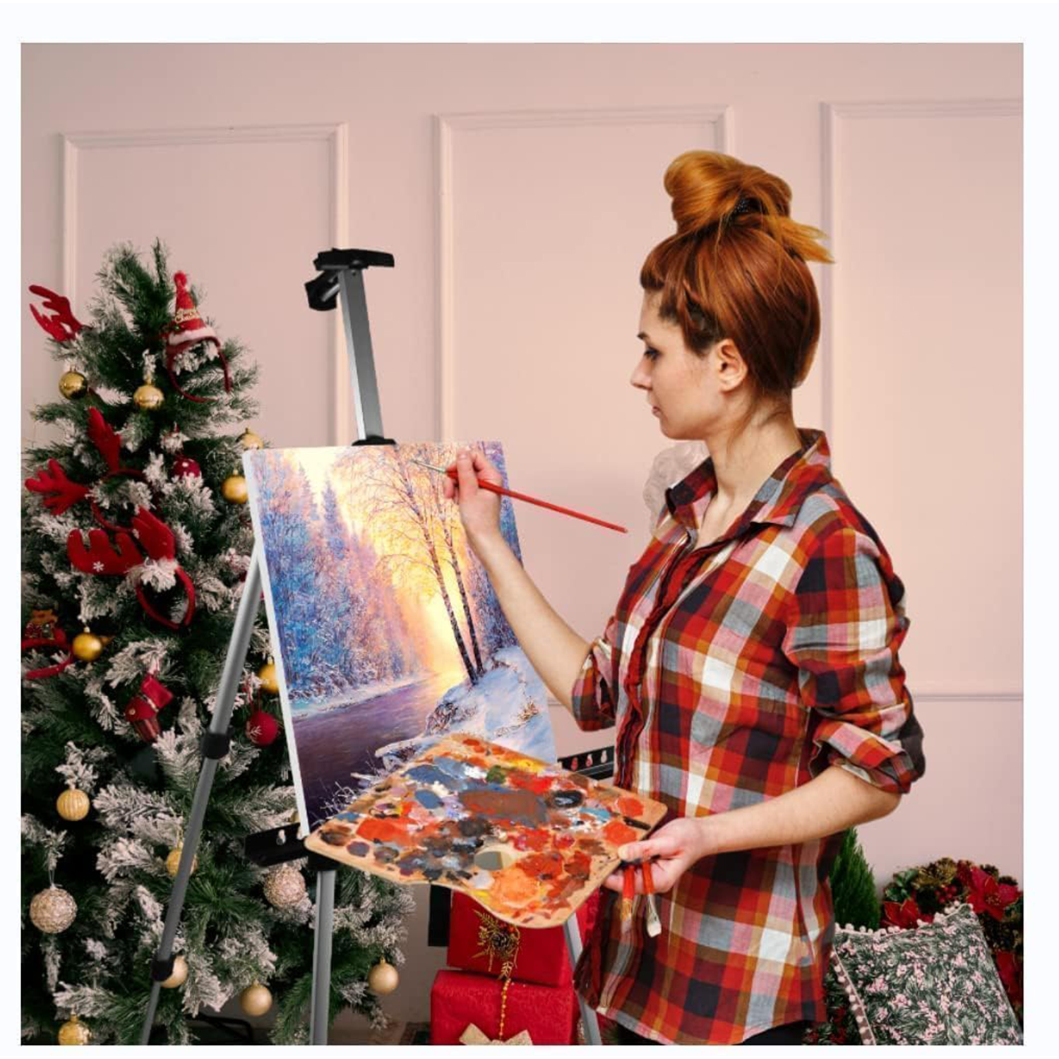 Art Painting Artist Easel Stand,Display Sign,Aluminum Metal Tripod Adjustable portable Easels,1Pack White