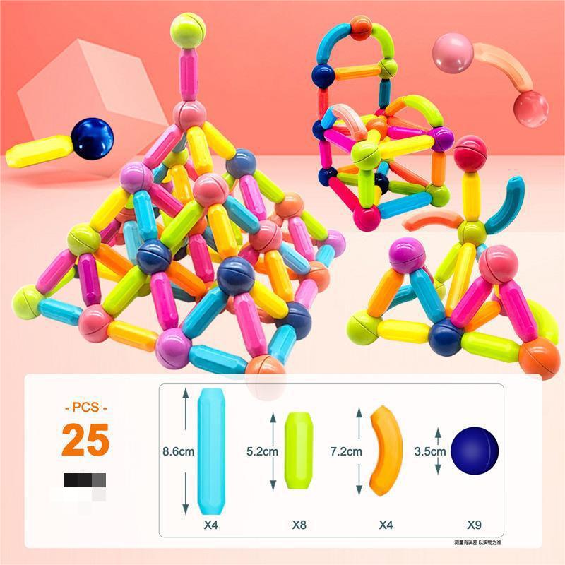 Magnetic Balls Rods STEM Building Set 25PCS Safe Montessori Stacking Educational Toys for Kids 3+ Creativity Fine Motor Skills Development