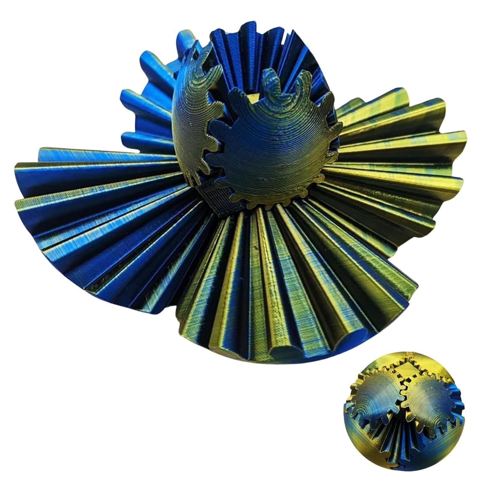 3D Printed Gear Ball Spin Ball Fidget Toy,Gear Ball Fidget Toy,Stress Ball,Gearsphere Desk Toy For Stressand Anxiety Relaxing (Blue And Gold)