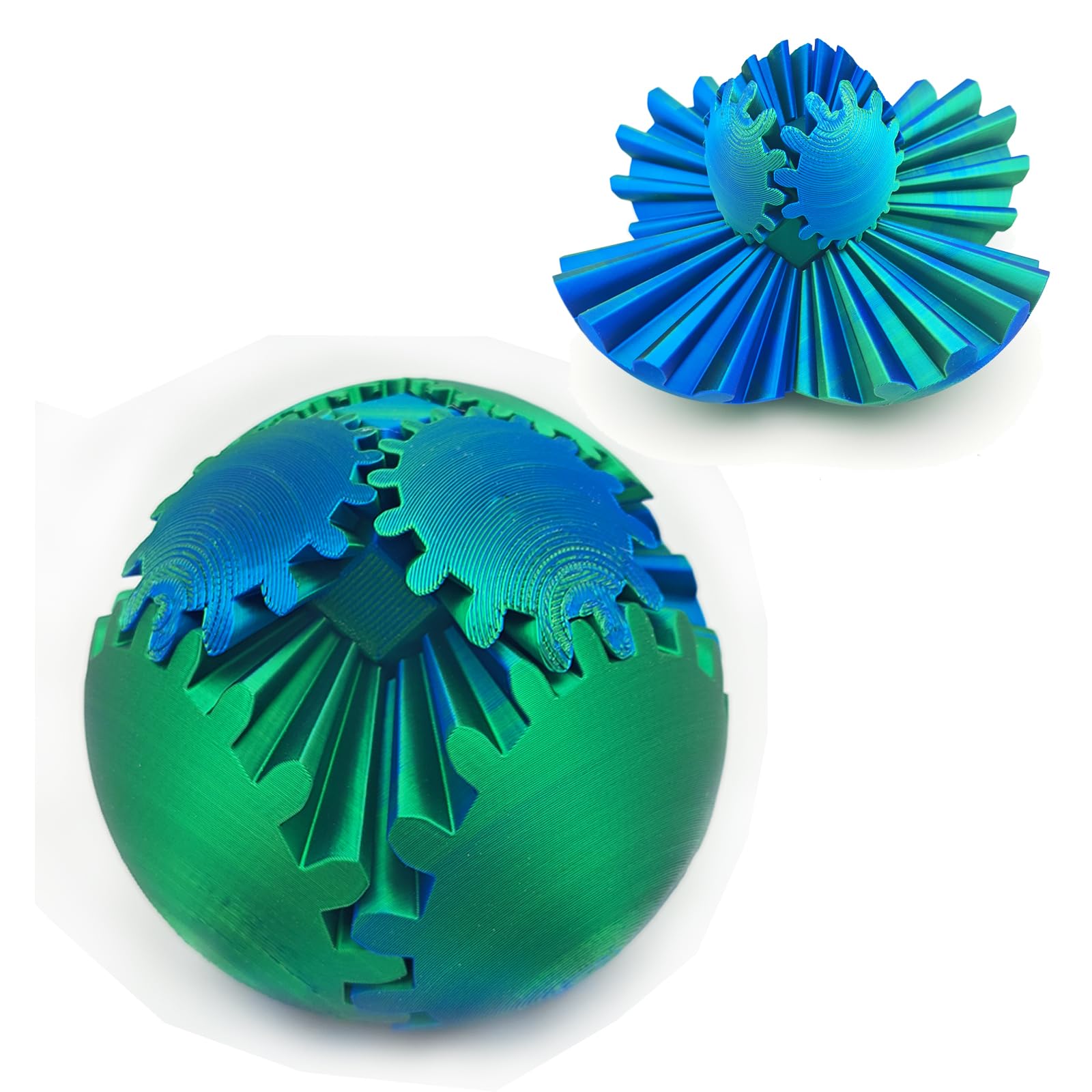 Fidget Toy Gear Ball 3D Printed Spin Stress Relief Desk Anxiety Relaxing Blue Green Fun