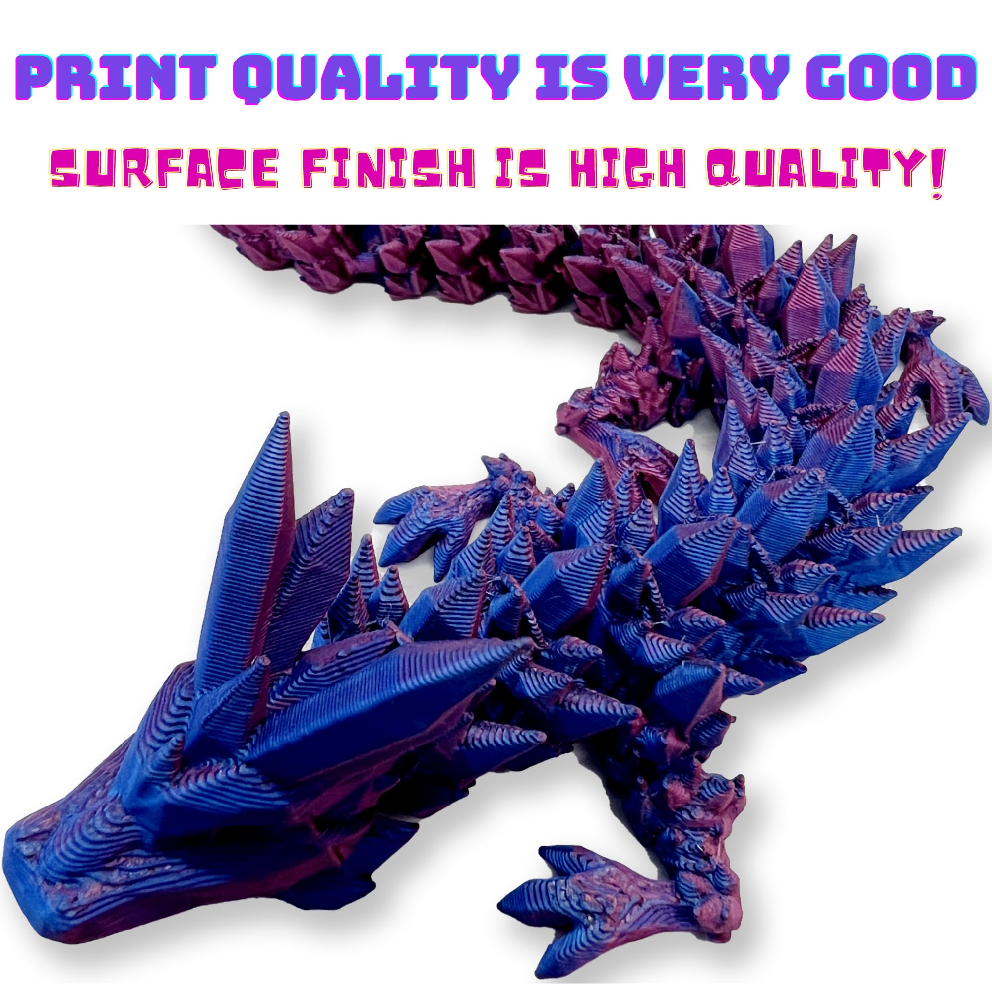 12" 3D Printed Crystal Dragon,Articulated Dragon,Dragon Fidget Toy,Home Office Decor Executive Desk Toy (Laser Purple)