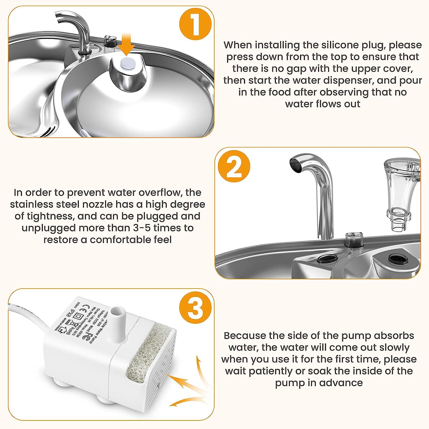 3L Cat Water Fountain,Stainless Steel Pet Water Fountains Dog Dispenser,2-in-1 Ultra-Silent Cat Drinking and Food Fountains Suitable for Pets