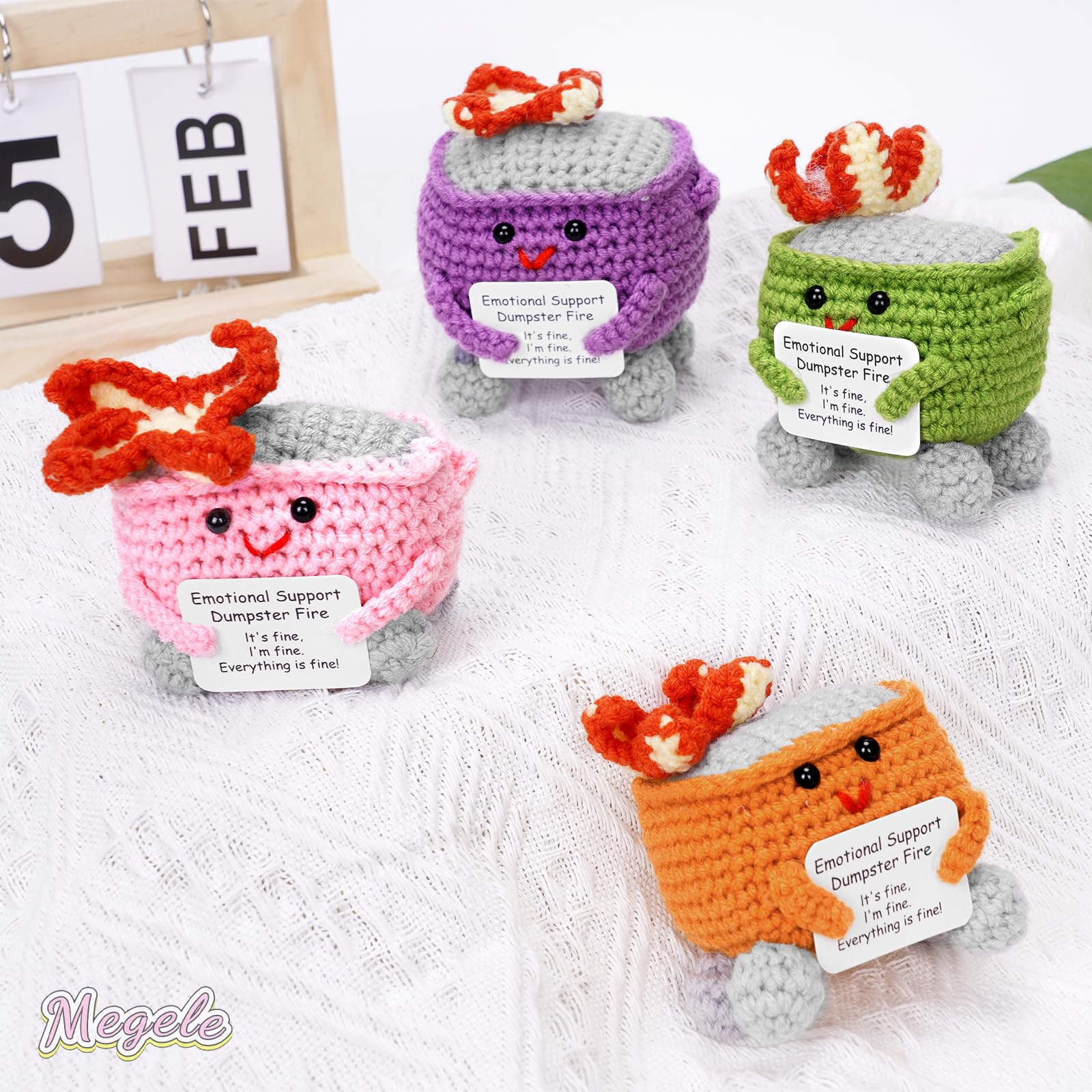 7pcs Emotional Support Dumpster Fire Gift Set Handmade Crochet Desk Accessories Room Decor Funny Gifts