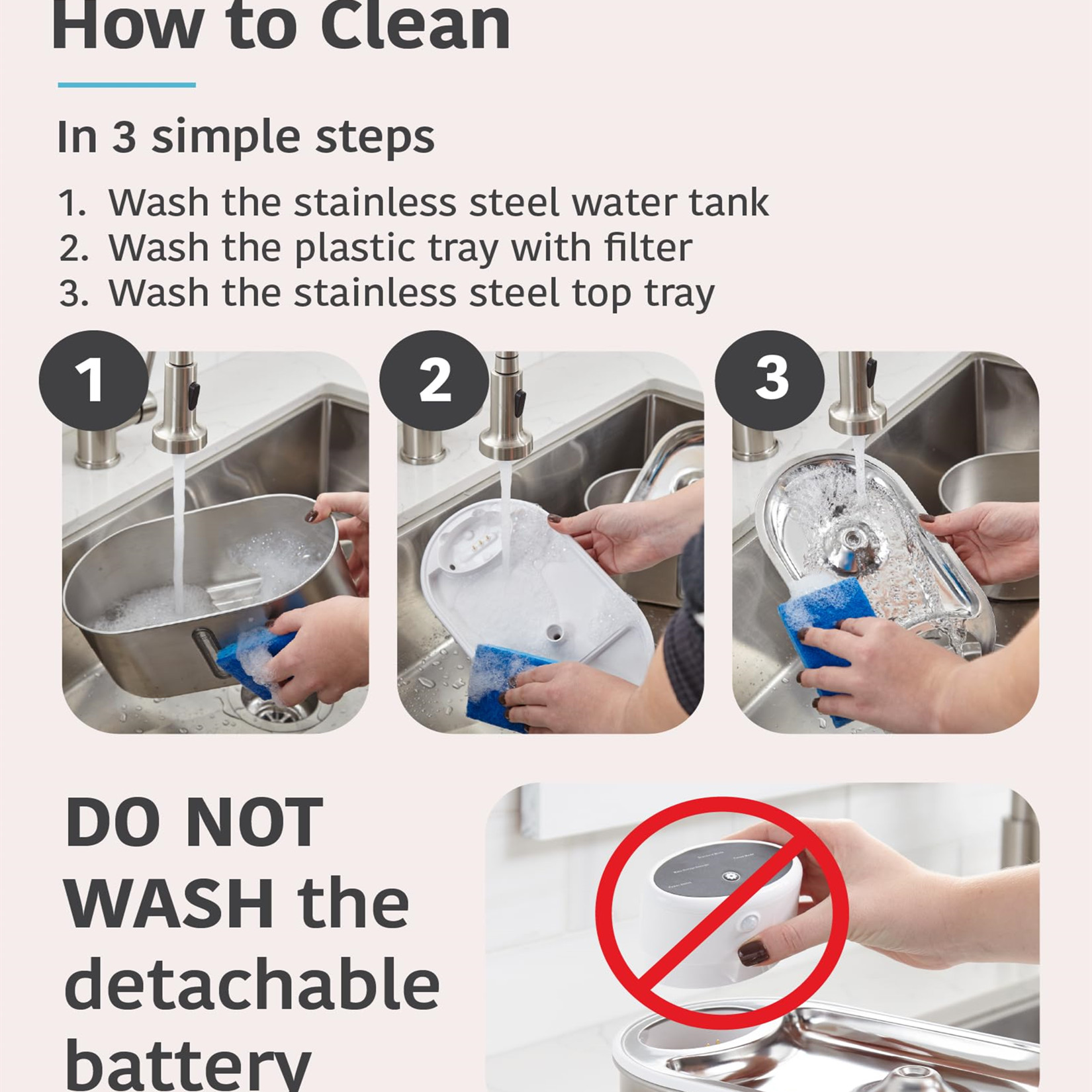 Wireless Cat Water Fountain Stainless Steel Battery Operated 3L Automatic Water Dispenser with 120 Degree Intelligent Sensor for Cats and Dogs