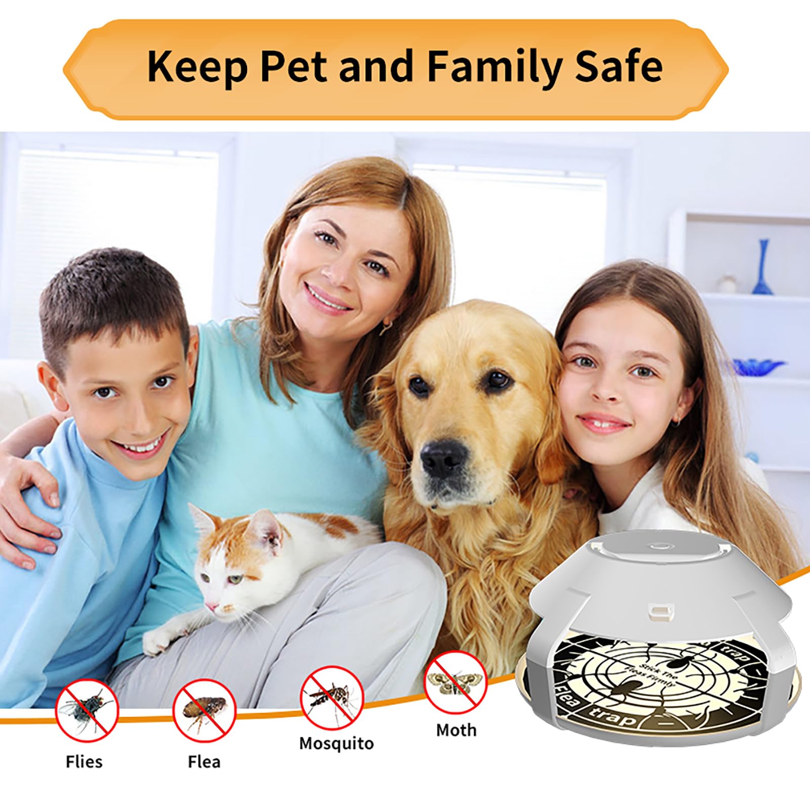 Flea Traps for Inside Your Home with Light,Flea Light Trap for Bug USB Charing Insect Pest Control Traps for Kitchen,Living Room,Balcony and Bedroom