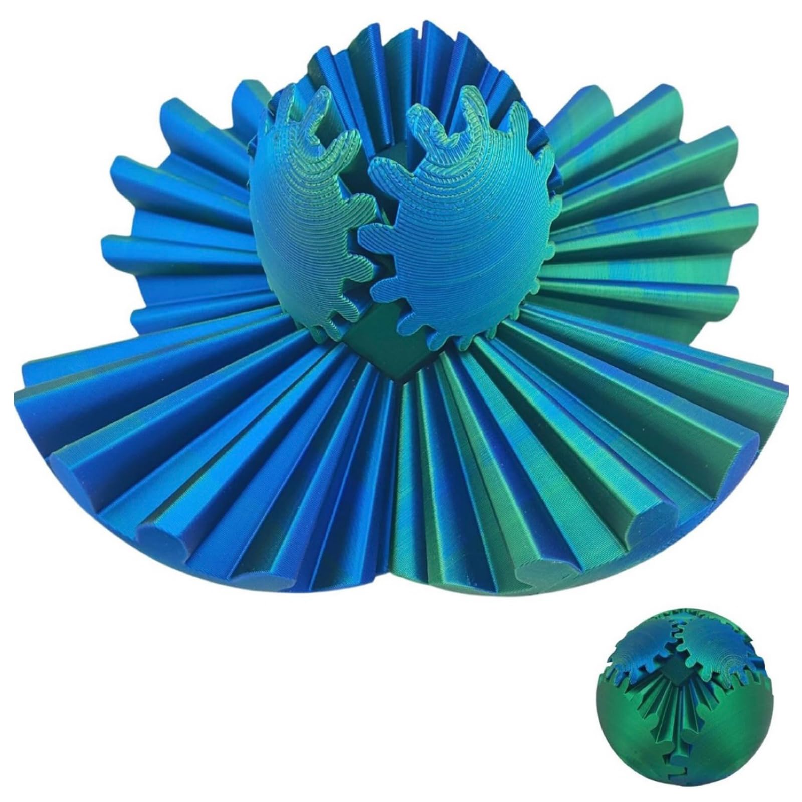 Fidget Toy Gear Ball 3D Printed Spin Stress Relief Desk Anxiety Relaxing Blue Green Fun