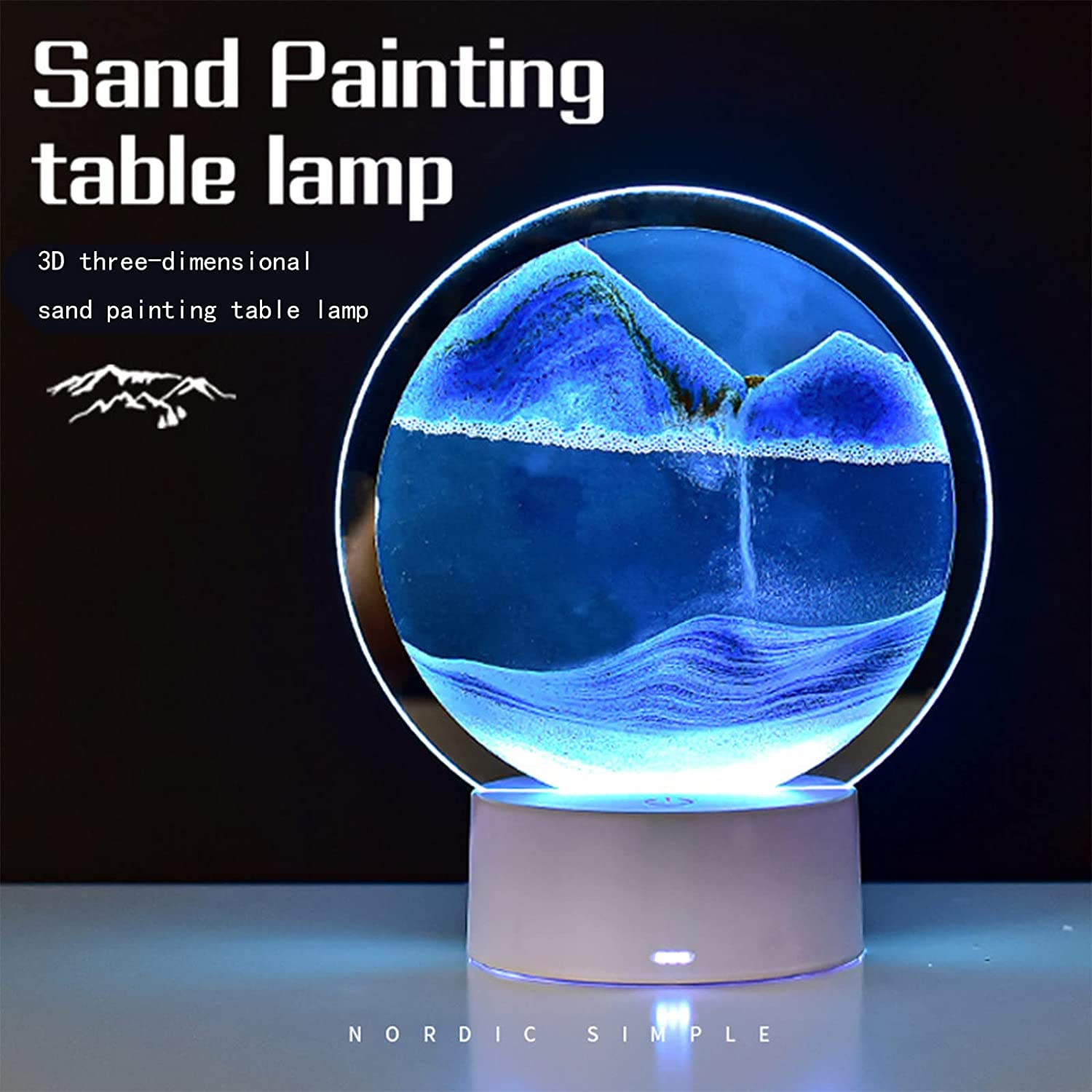 3D Moving Sandscape Art Picture Round Glass Deep Sea Flowing Sand Photo Frame Desktop Decor Blue Childrens Toy  Large Home Office Button Control Display