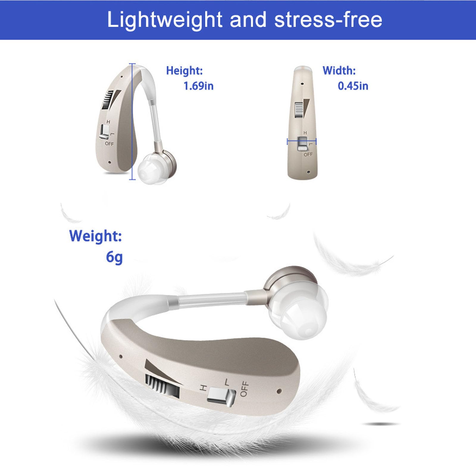Rechargeable Hearing Aids for Seniors,Elderly Noise Cancelling Headphones Wireless Hearing Amplifiers 2 Pcs Silver