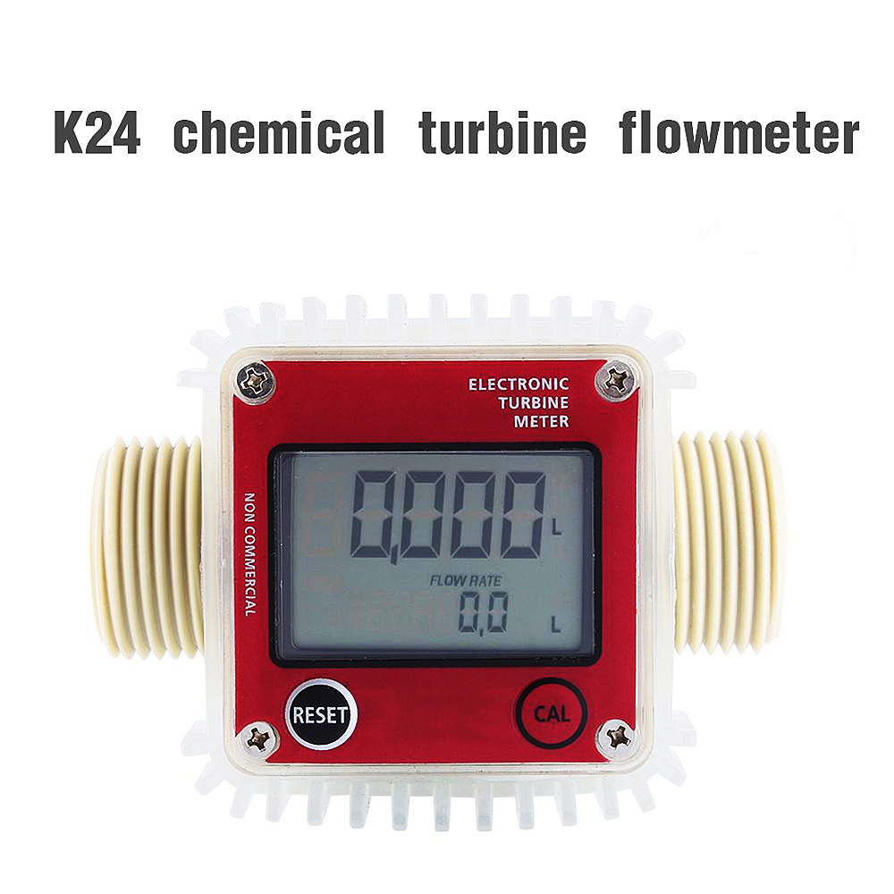 Digital LCD K24 Turbine Fuel Flow Meter Flow Tester for Chemicals Water Sea Liquid Flow Meters (Red)