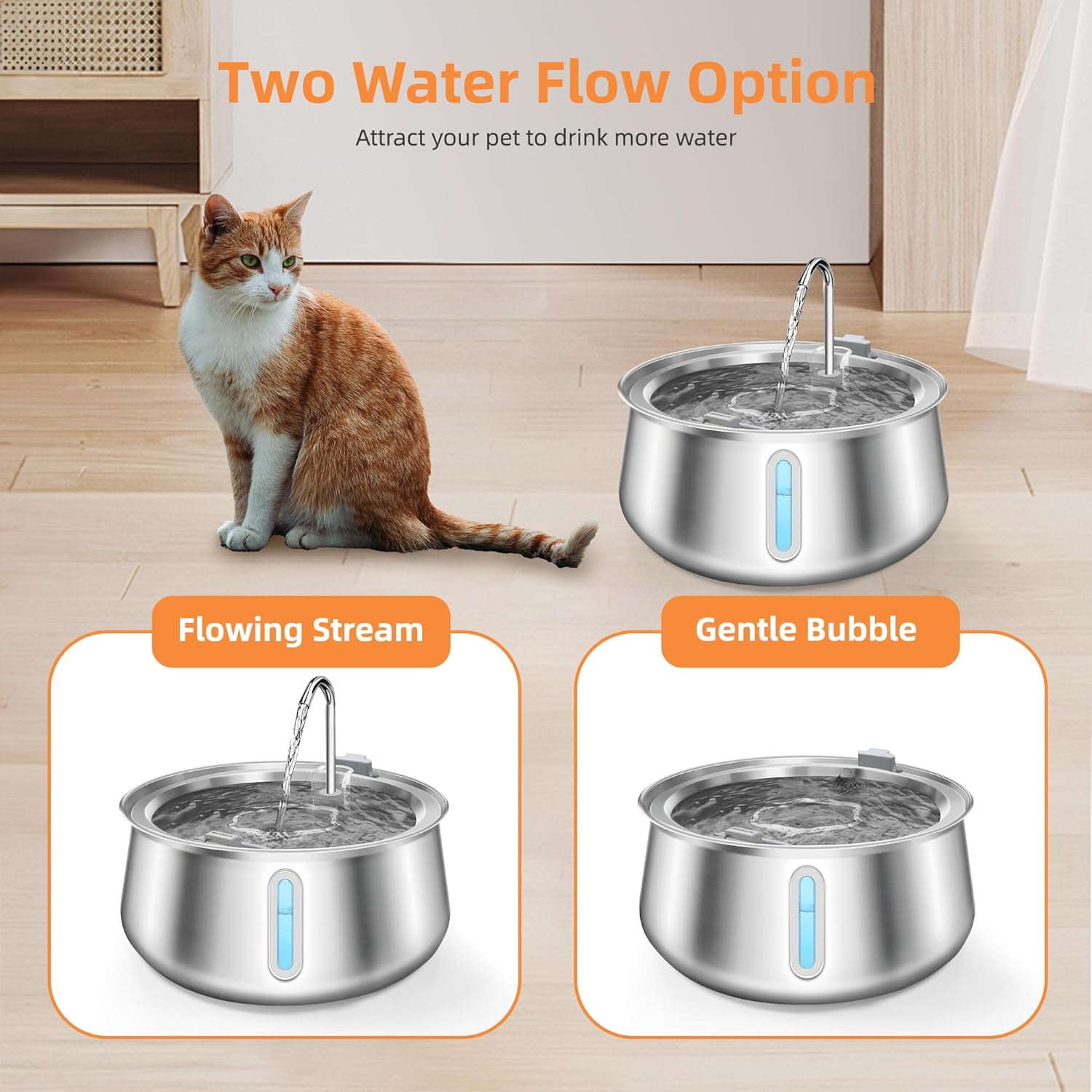 Stainless Steel Pet Water Fountain Automatic Cat Dog Drinker Dispenser 4L Ultra Quiet Filter Level Window Sponge Faucet