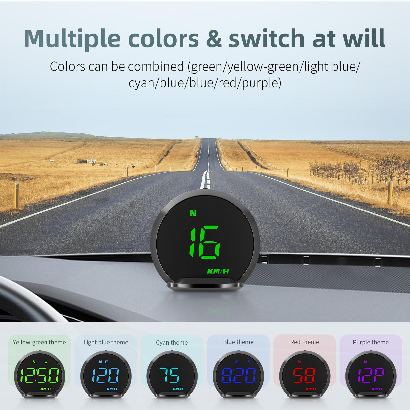 Digital GPS Speedometer HUD Universal Car Head Up Display LCD HUD with KMH Digital Speed Fatigued Driving Alert Overspeed Driving Direction