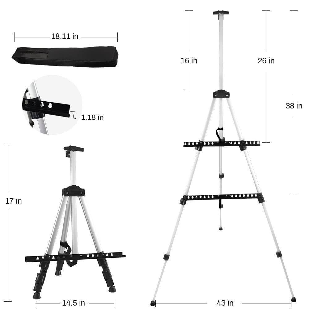 Art Painting Artist Easel Stand,Display Sign,Aluminum Metal Tripod Adjustable portable Easels,2Pack White