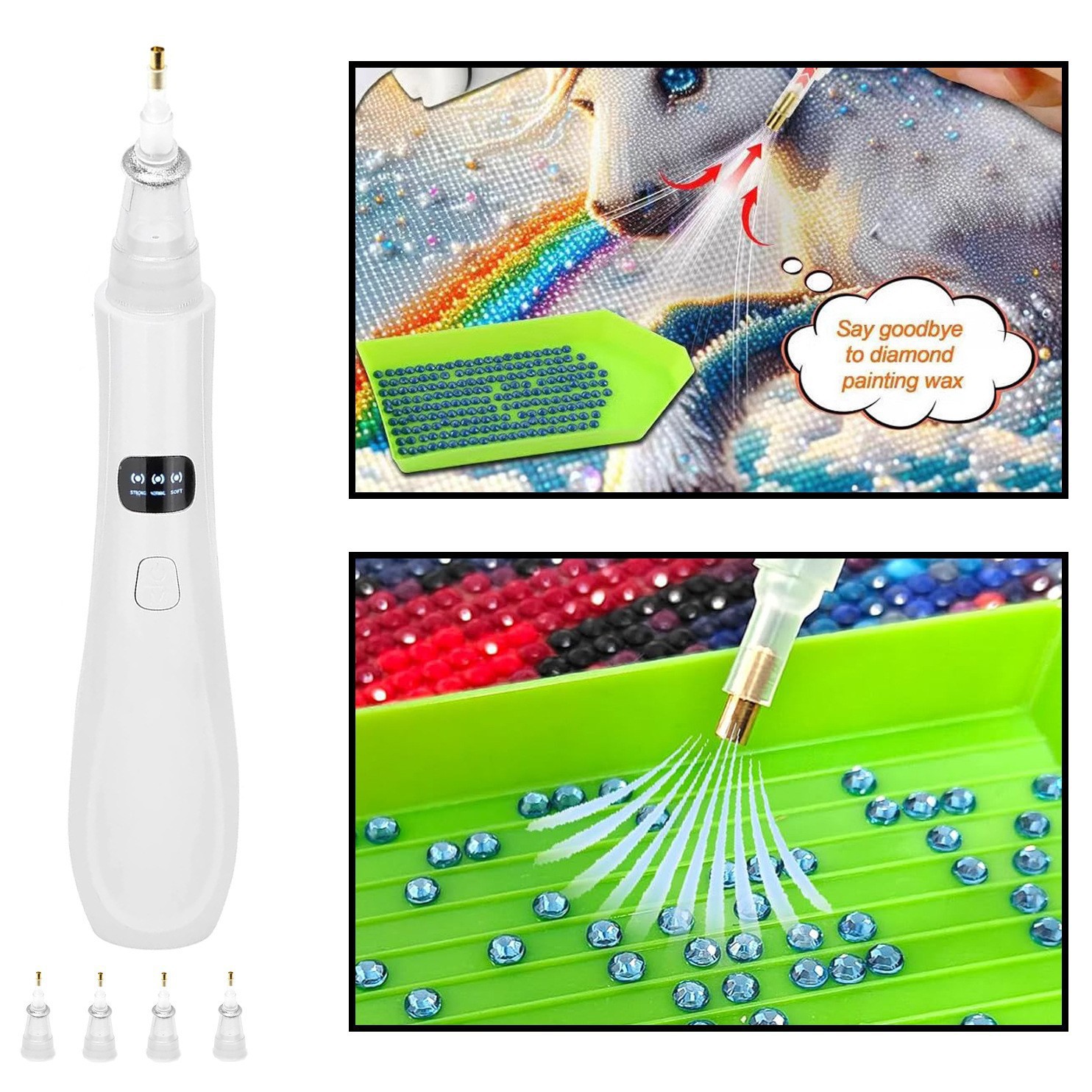 Electric Diamond Painting Pens with Vacuum Pump 3 Adjustable Suction Mode Rechargeable 4pcs Diamond Art Locator Accessories DIY Art Pickup Tool Kit