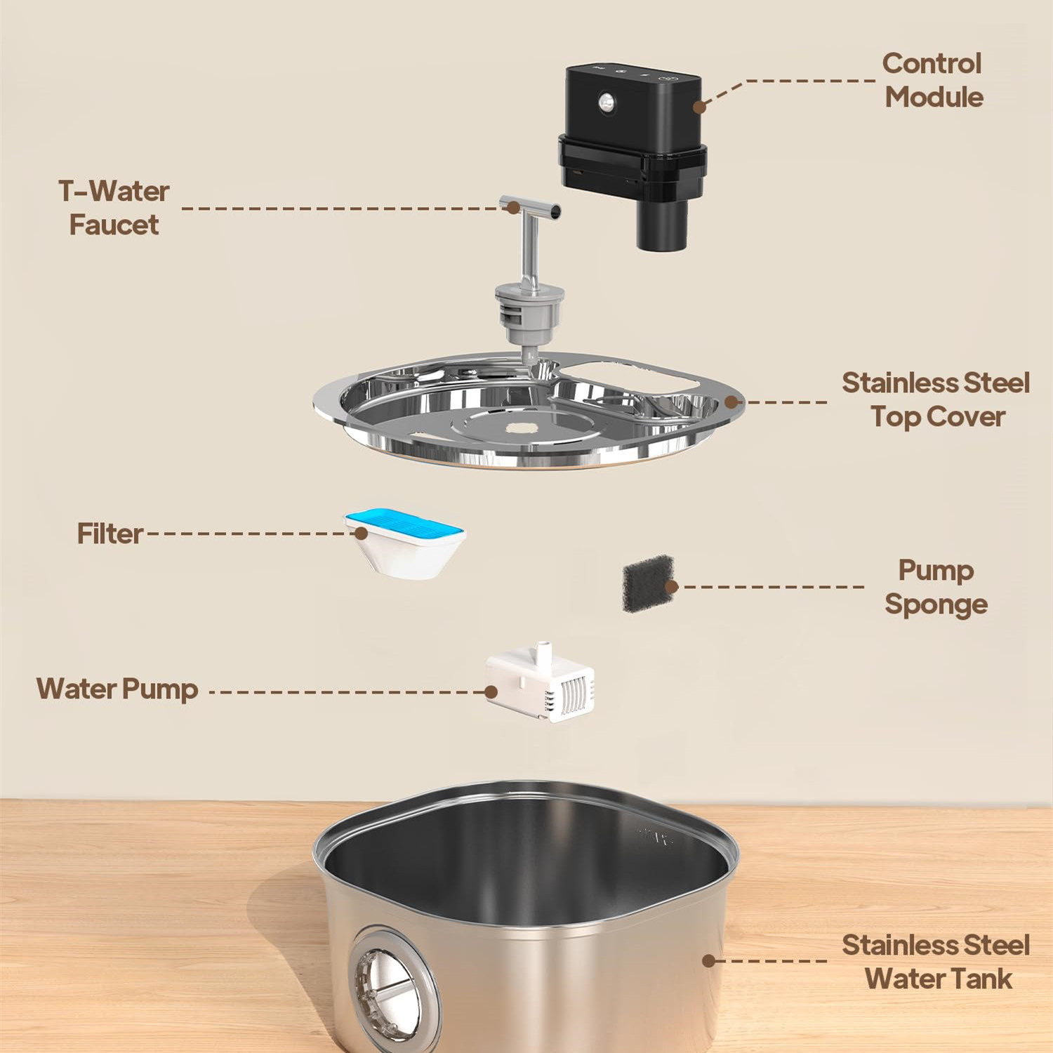 Stainless Steel Pet Wireless  Water Fountain 3.2L 3-Modes Pet Drinking Dispenser Sensoring Fountain with Dual Water Outlet