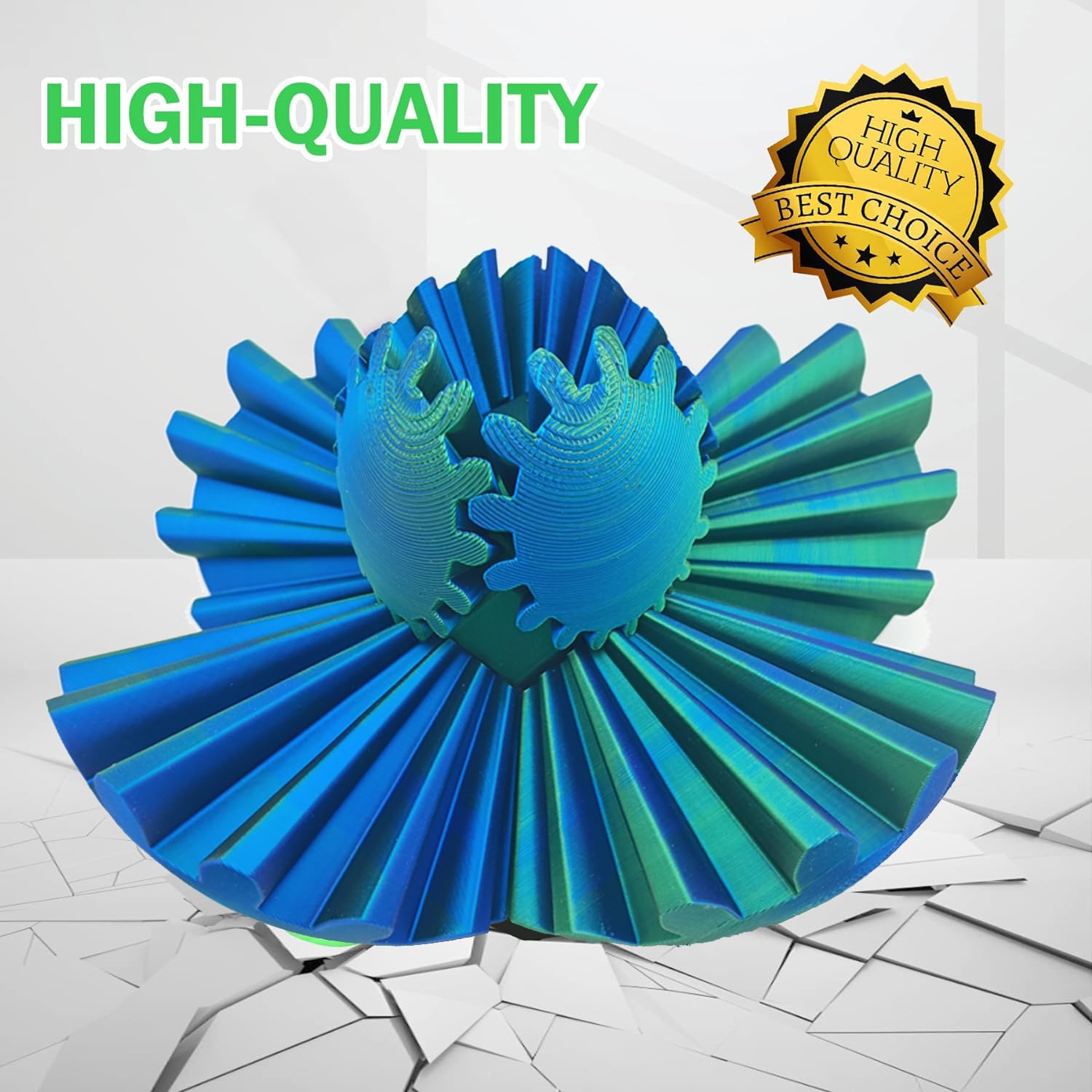 Fidget Toy Gear Ball 3D Printed Spin Stress Relief Desk Anxiety Relaxing Blue Green Fun