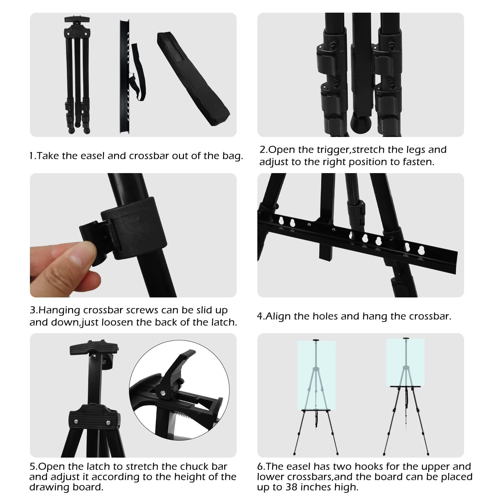 Art Painting Artist Easel Stand,Metal Tripod Adjustable Art Easel for Painting Canvases Height from 40 to 168 cm,Black 1Pack