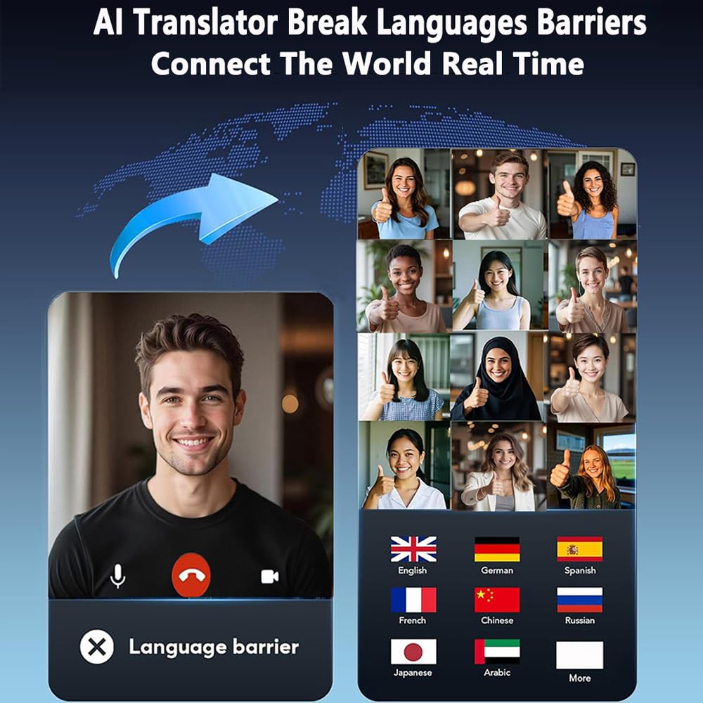 Ai Translator Earbuds Translation Headphones Real-Time 144 Languages with Online Offline Adjustable Ear-Hook,Black