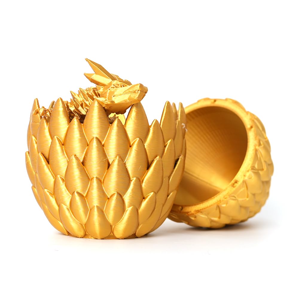 3D Printed Easter Dragon Egg Gold Surprise Basket Essentials with 12In Flexible Crystal Dragon Inside,Easter Basket Stuffers,3D Printed Gift Toy