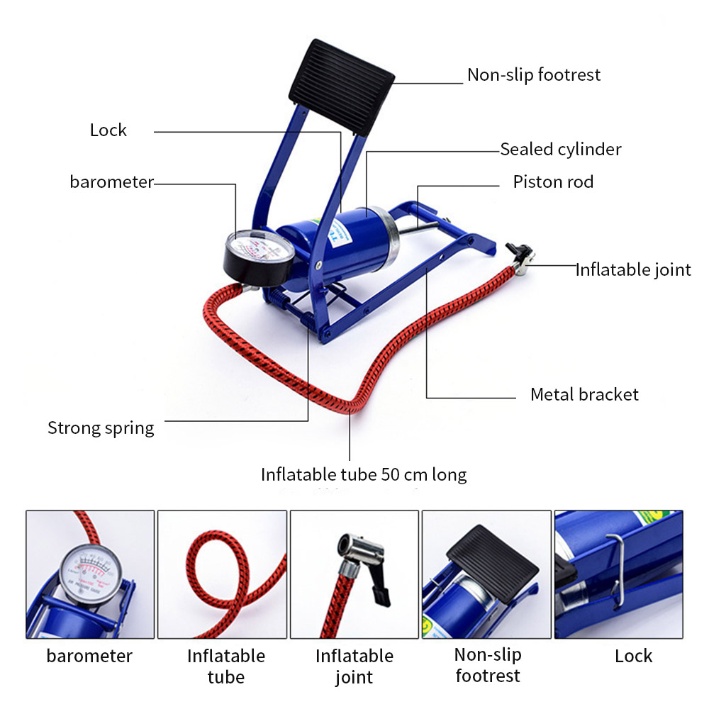 Bicycle Air Pump Universal Foot Pump Powered Portable Bicycle Pump for Mattress Ball Tire