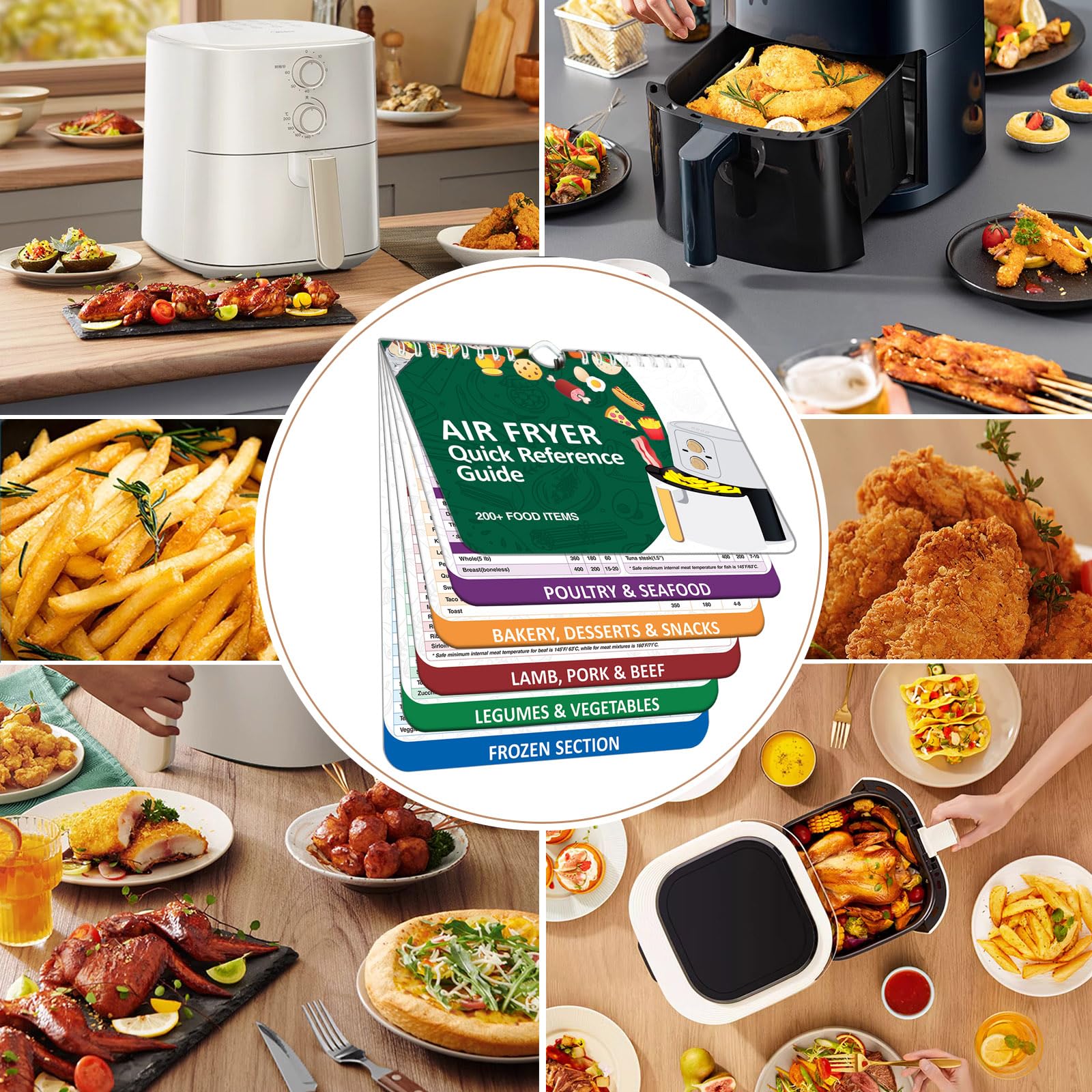 200 Foods Air Fryer Cheat Sheet Magnets Cooking Guide Booklet,Magnetic Cookbook,Cheat Sheet Set