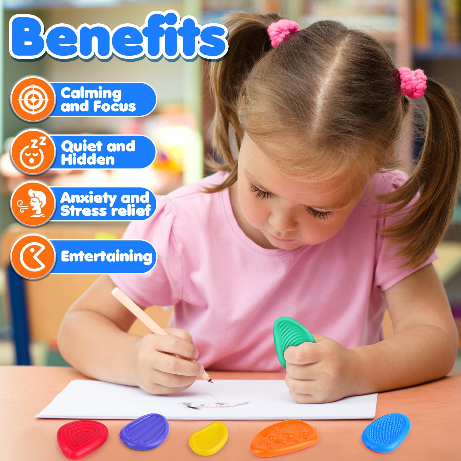 Sensory Fidget Stone Textured Worry Calming Autism Kids Stress Anxiety Relief Soft Toys 6Pcs Small Preschool Classroom Prizes