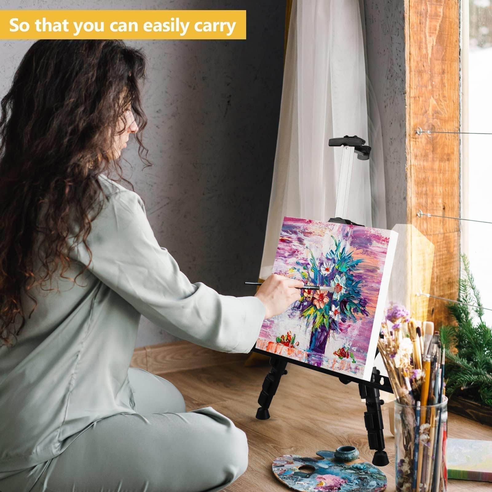 Art Painting Artist Easel Stand,Display Sign,Aluminum Metal Tripod Adjustable portable Easels,1Pack White