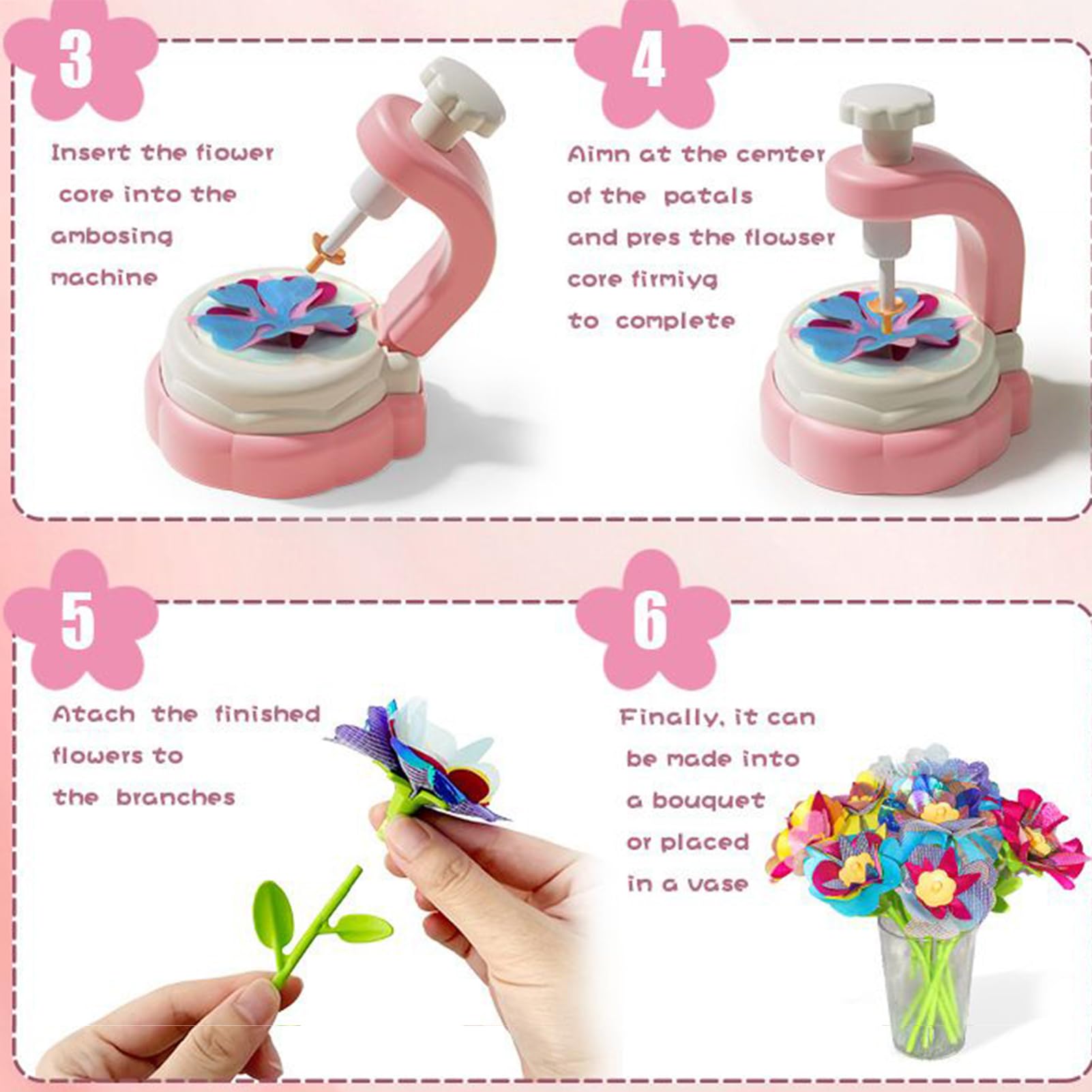 Fabric Flower Bouquets Toys,DIY Craft Kits Toys for Kids Flower Market Toy,Arts Crafts for 3+Year Kids Educational Activity Gifts