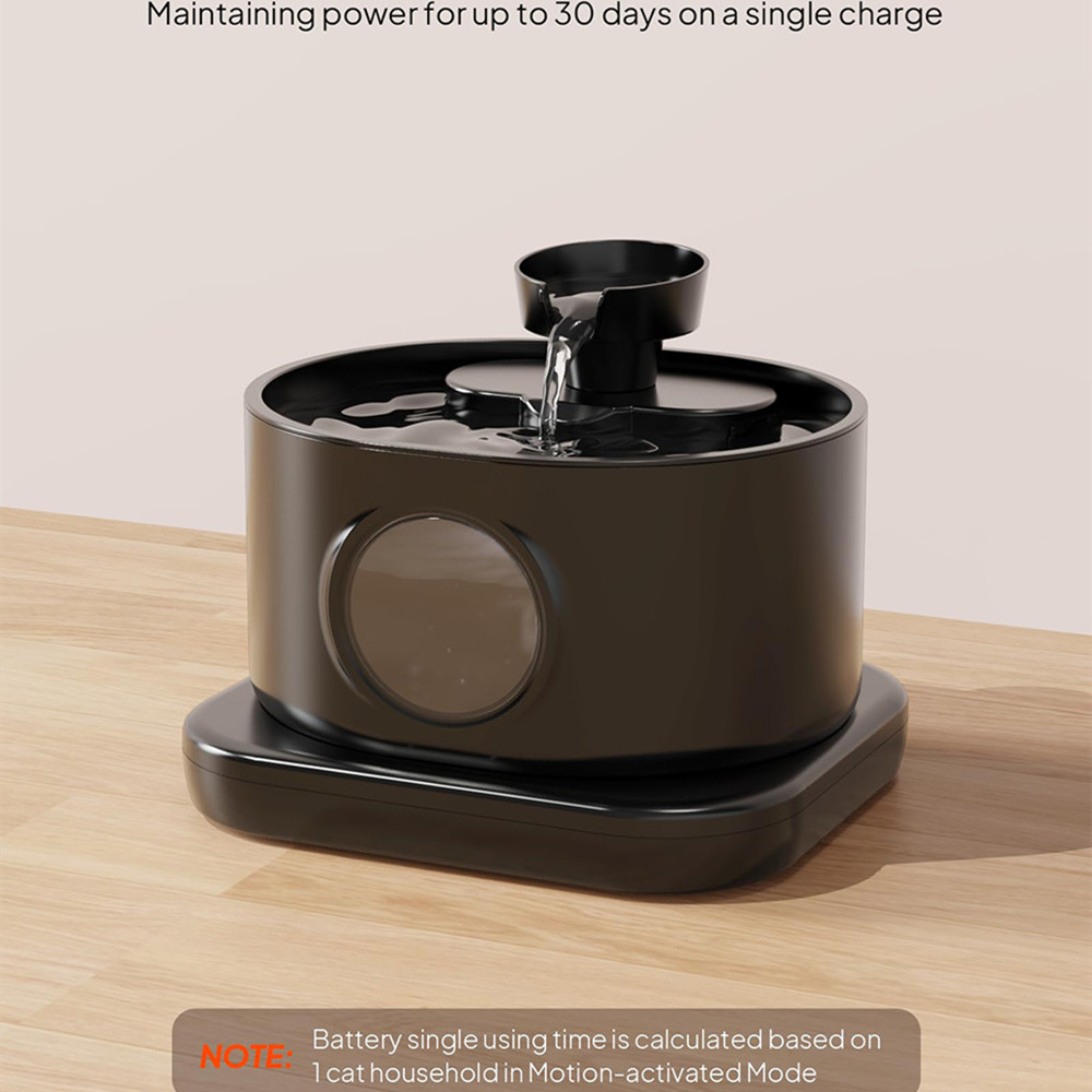 Wireless Automatic Cat Water Fountain 2.8L Rechargeable Battery Operated Pet Dispenser 2 Flow Modes-Black