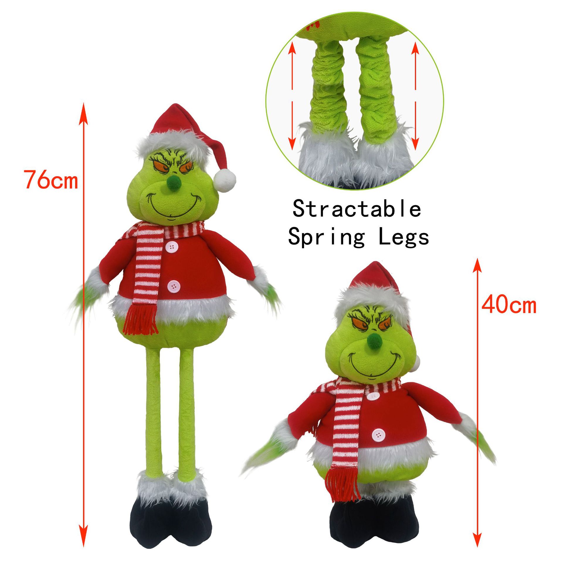Grinch Standing Christmas Figure Xmas Stuffed Extendable Legs Floor Decor Festive Holiday Ornament Cute Display Home Decoration