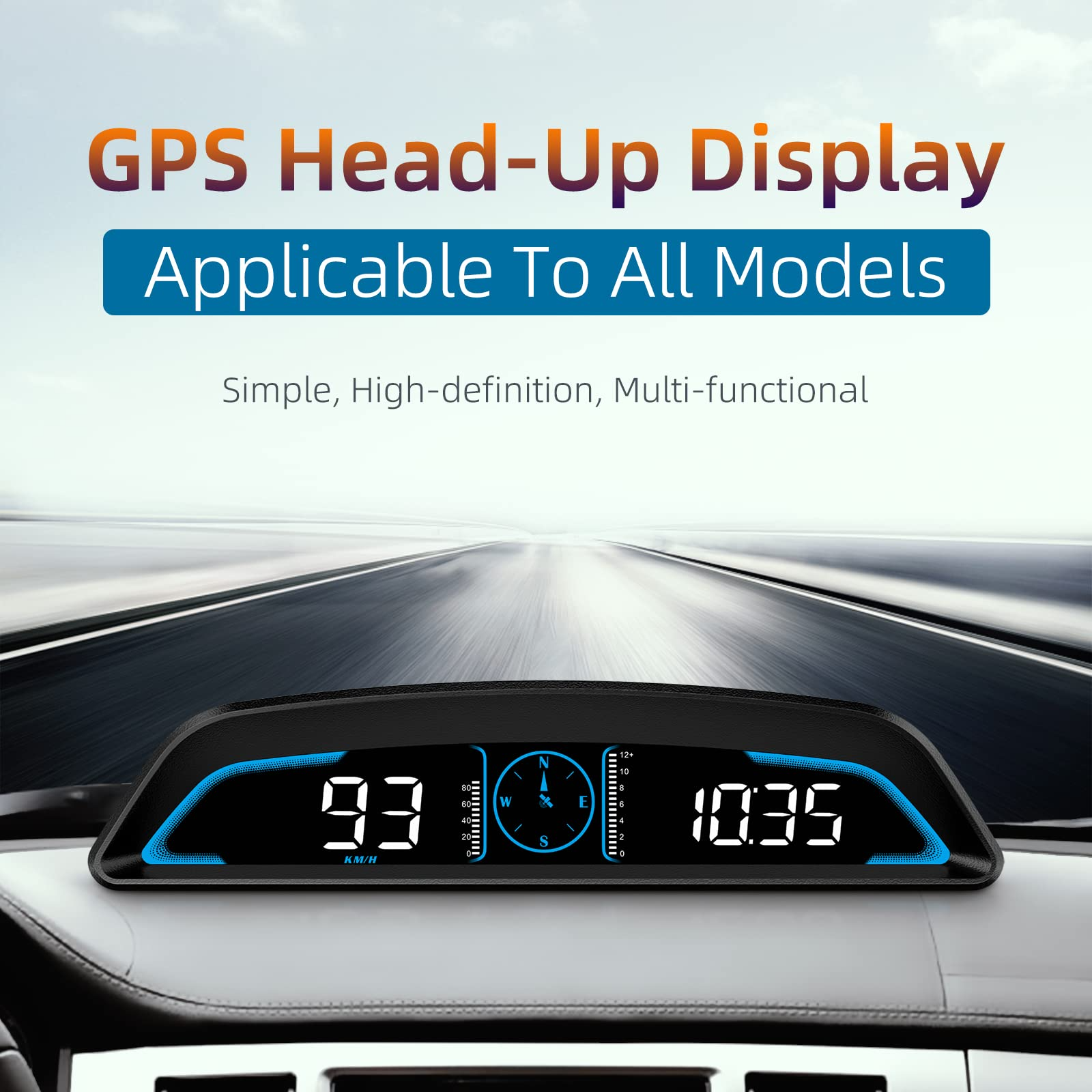 Speedometer Digital HUD Car Large LCD Display MPH Fatigue Alert Overspeed Alarm Driving Trip Meter Universal GPS Vehicle Head Up