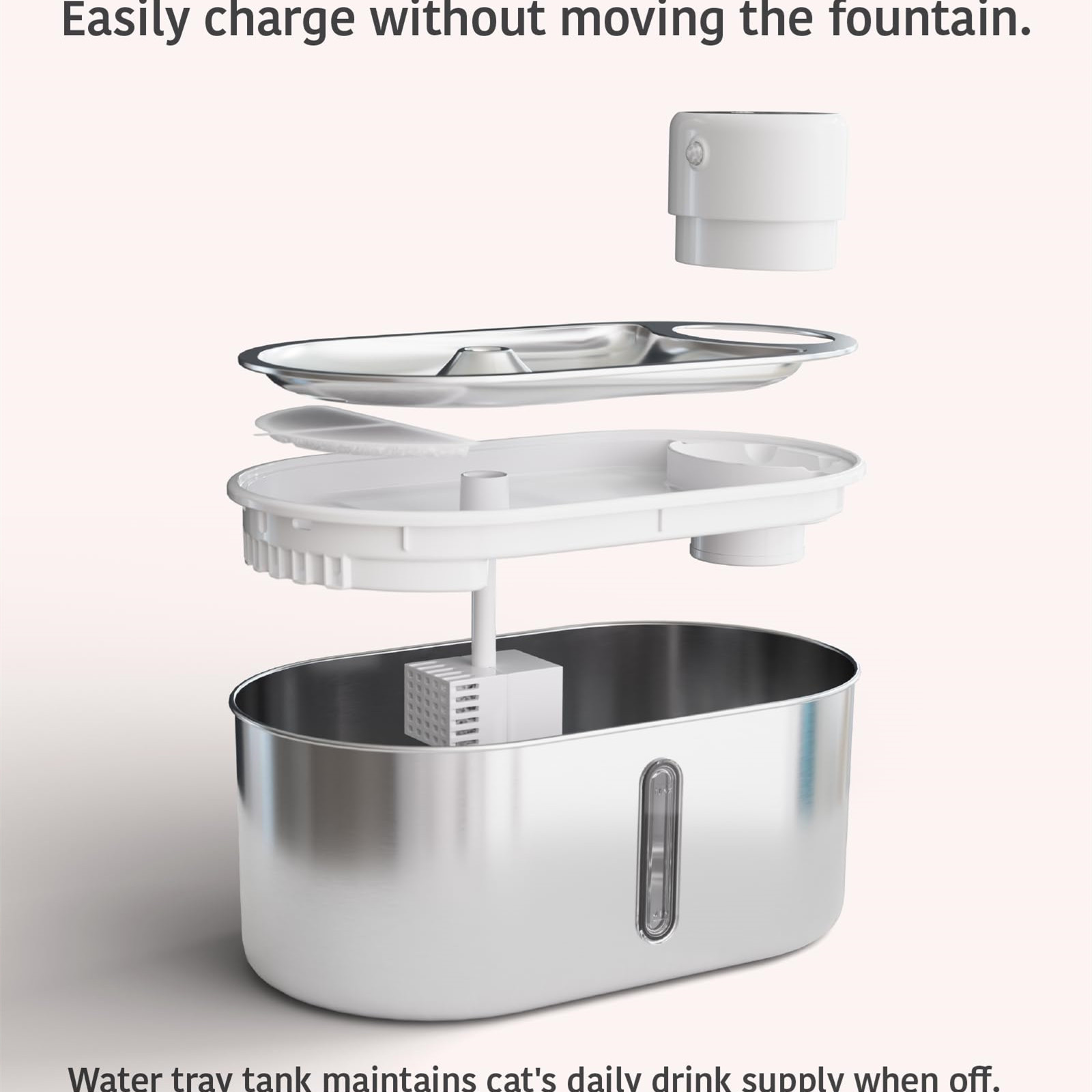 Wireless Cat Water Fountain Stainless Steel Battery Operated 3L Automatic Water Dispenser with 120 Degree Intelligent Sensor for Cats and Dogs