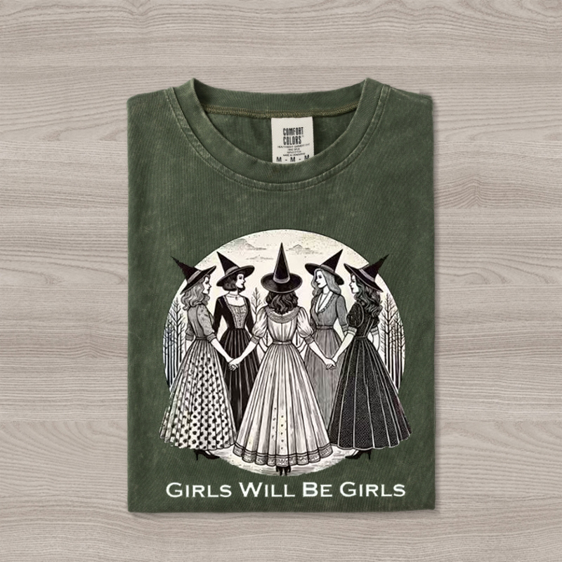 Vintage Girls Will Be Girls Witch Feminist T-Shirt