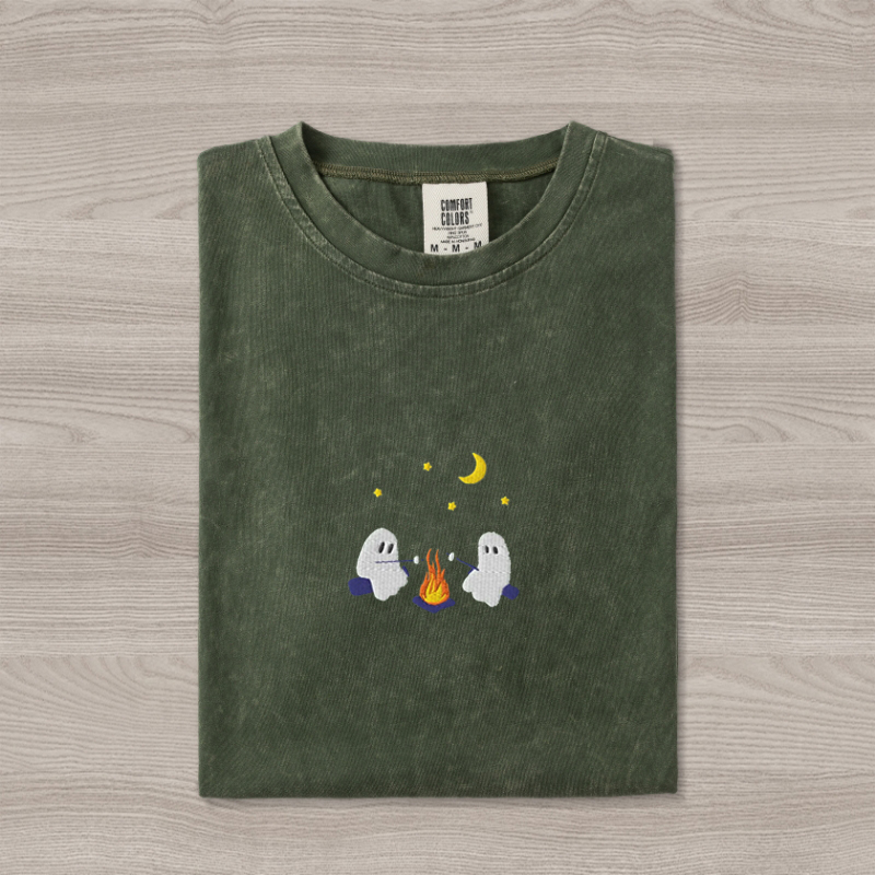 Cute Ghosts Camping Embroidered T-Shirt