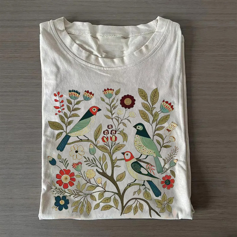 Cottagecore Birds and Flowers T-shirt