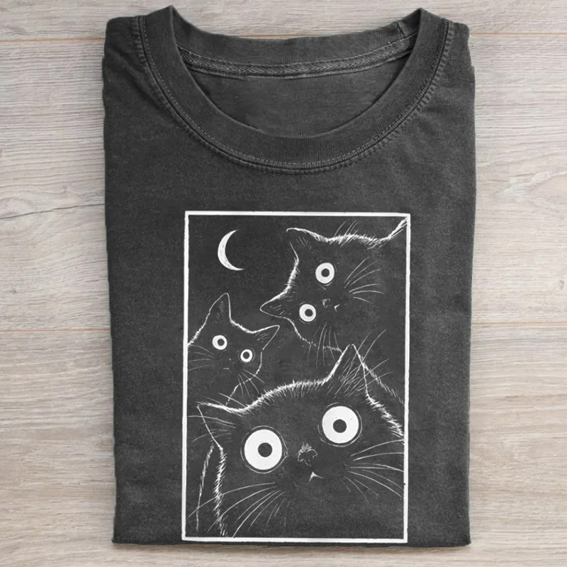 Vintage Black Cat Moon T-shirt