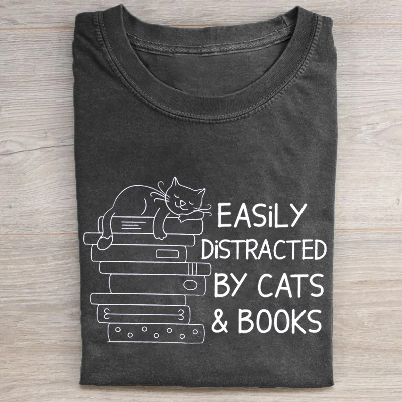 Easily Distracted By Cats And Books T-shirt