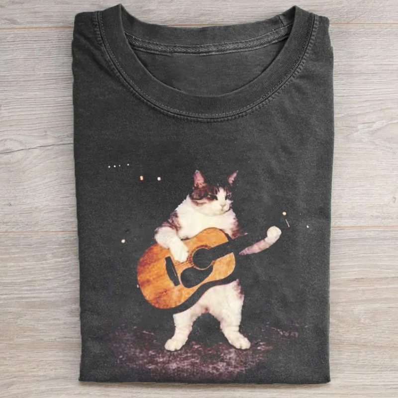 Guitar Cat Vintage Graphic T-shirt